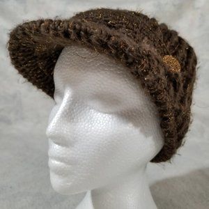 Gold & Brown Warm Winter Button Knit Beanie